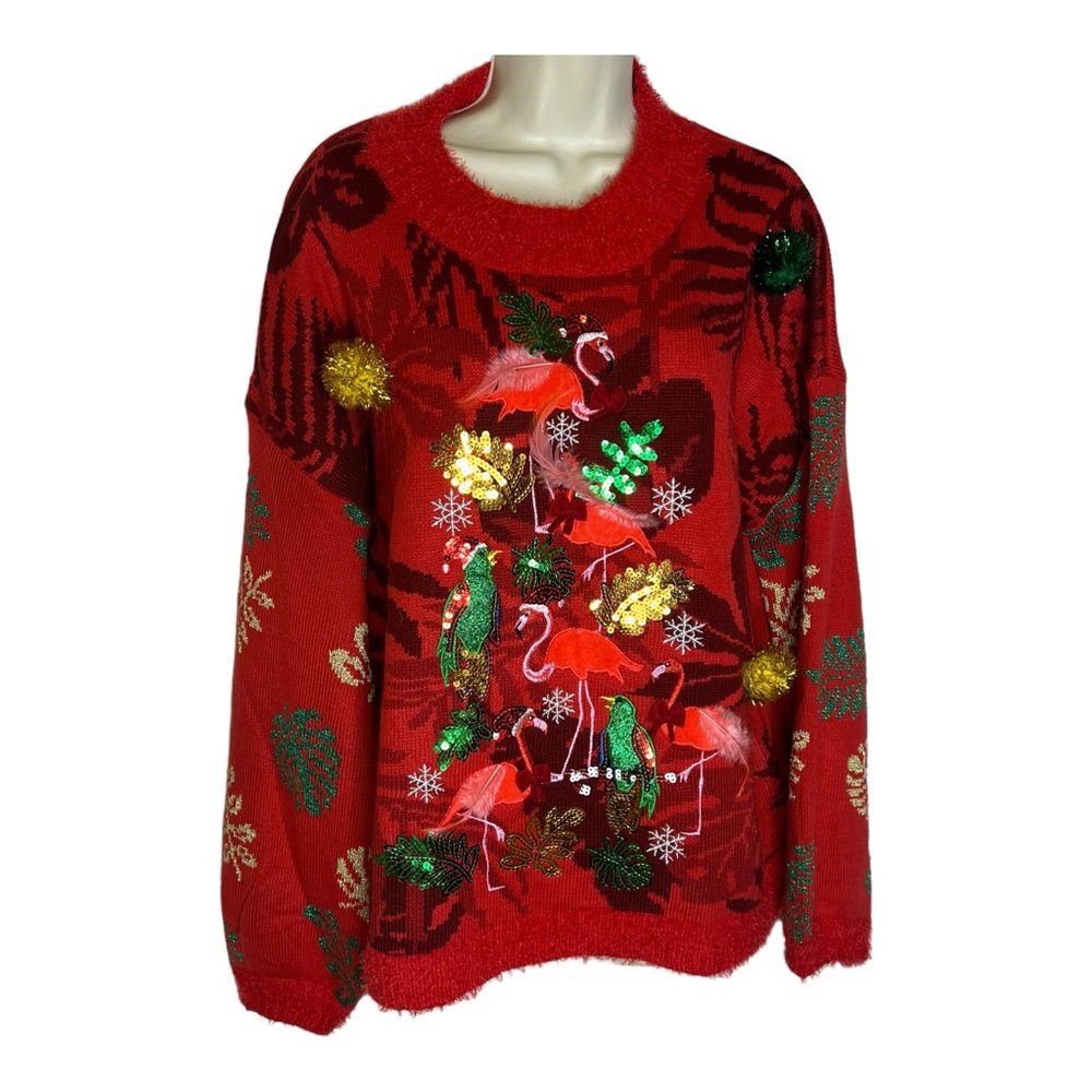 Pink Flamingo Women’s Red Knit Ugly Christmas Sweater 33 Degrees